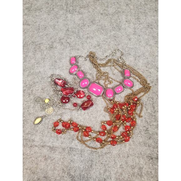 Jewelry Bundle Necklaces Red Pink Yellow Stones Paparazzi Dead Stock Modern - Picture 9 of 9